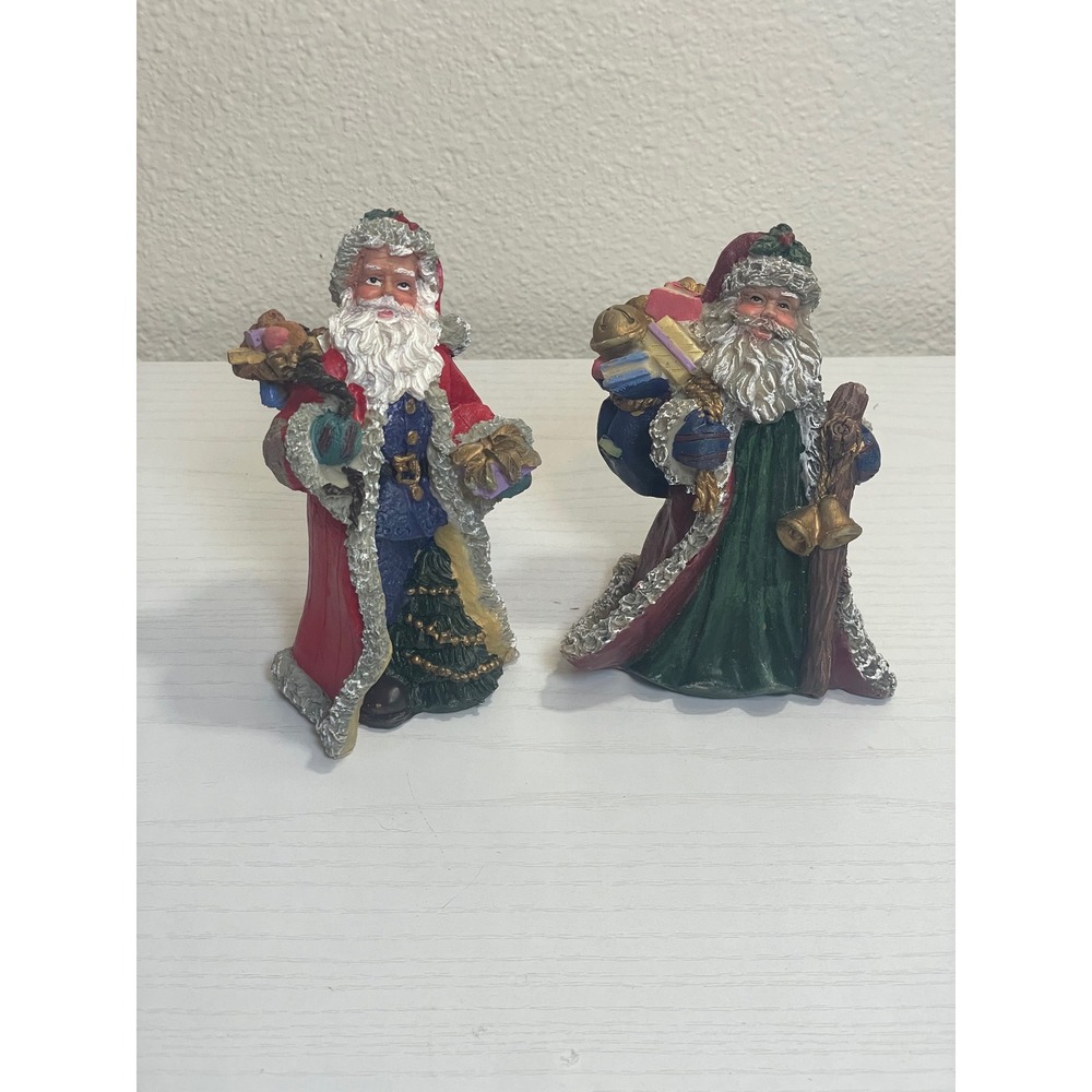 Santa Claus Set of 2 Figurines Christmas‎ Holiday Decor Festive Gift Bearer